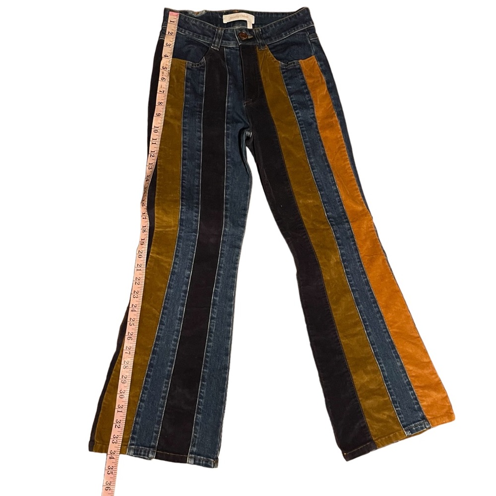 See by Chloe Leather Denim corduroy suede Paneled Flare Jeans Patchwork - Picture 13 of 13